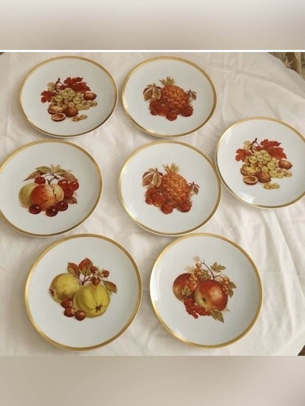 Set 7 Vintage Golden Crown Harvest Salad Dessert Plates Jaeger Bavaria Germany